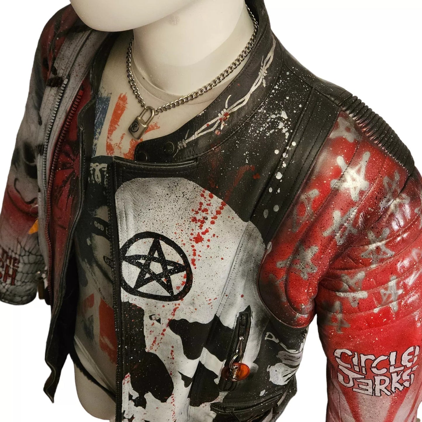 Vintage Leather Spiked Hand Painted Patches Punk Rock Bikers Jacket  All Sizes