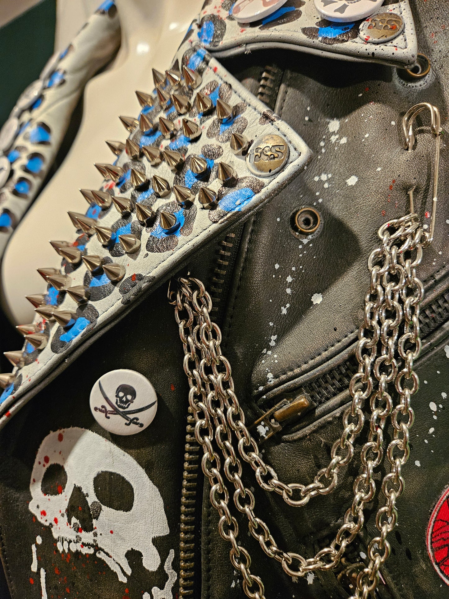 Vintage Leather Spiked Hand Painted Patches Punk Rock Bikers Jacket  All Sizes