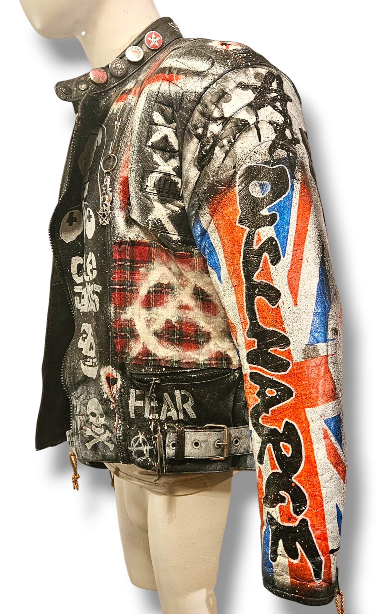 Vintage Leather Spiked Hand Painted Patches Punk Rock Bikers Jacket  All Sizes