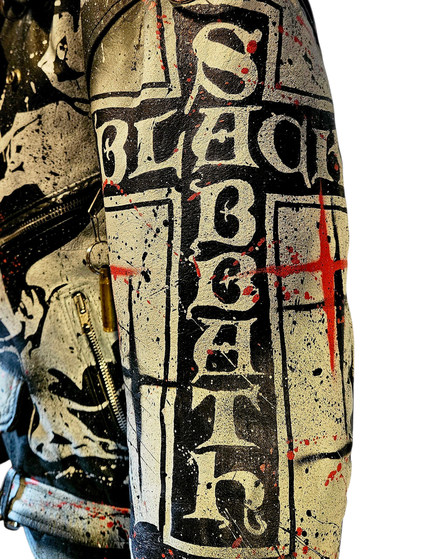 Vintage Leather Spiked Hand Painted Ozzy Osbourne Black Sabbath Rock Bikers Jacket  All Sizes