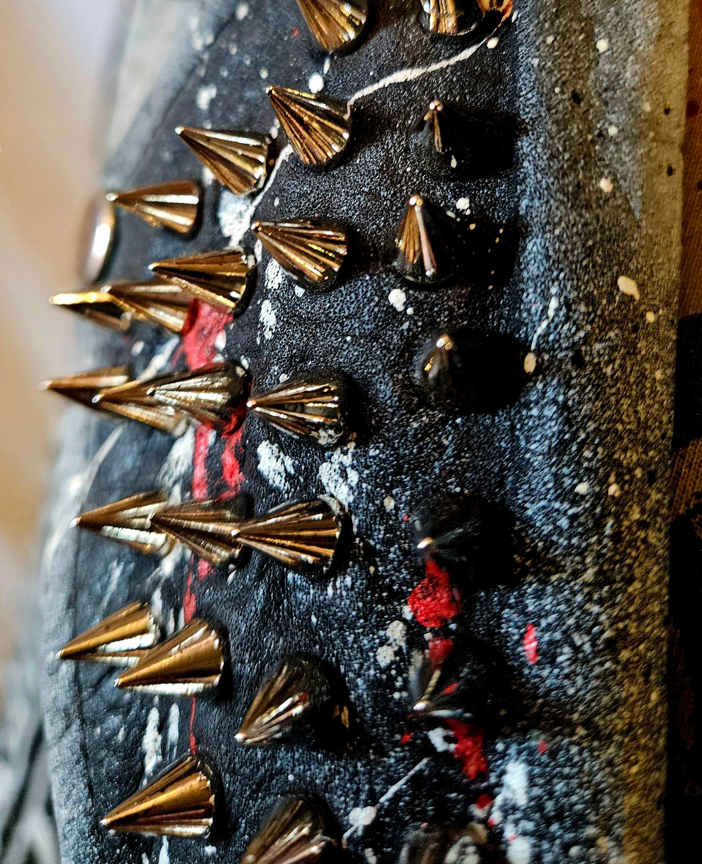 Vintage Leather Spiked Hand Painted Ozzy Osbourne Black Sabbath Rock Bikers Jacket  All Sizes