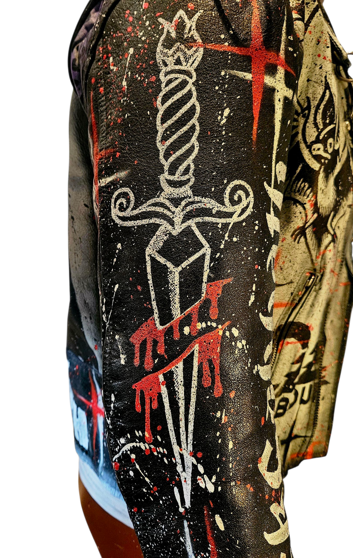 Vintage Leather Spiked Hand Painted Ozzy Osbourne Black Sabbath Rock Bikers Jacket  All Sizes