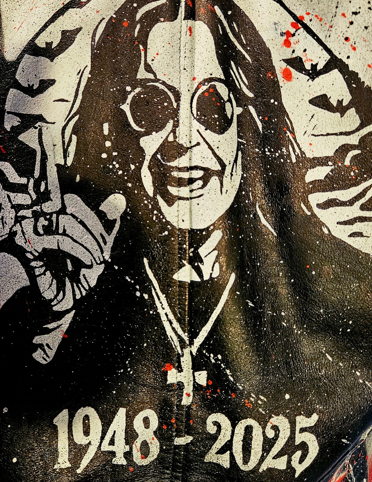 Vintage Leather Spiked Hand Painted Ozzy Osbourne Black Sabbath Rock Bikers Jacket  All Sizes