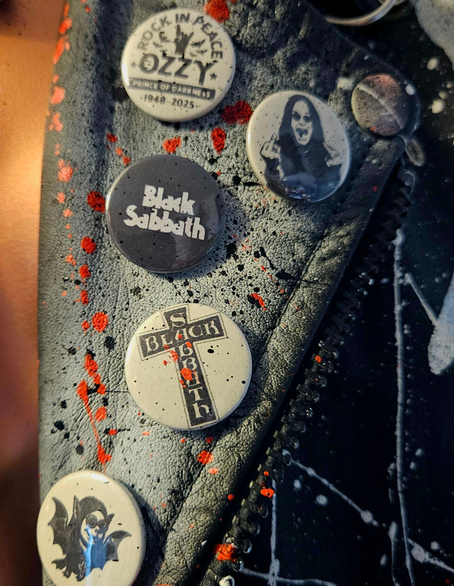 Vintage Leather Spiked Hand Painted Ozzy Osbourne Black Sabbath Rock Bikers Jacket  All Sizes