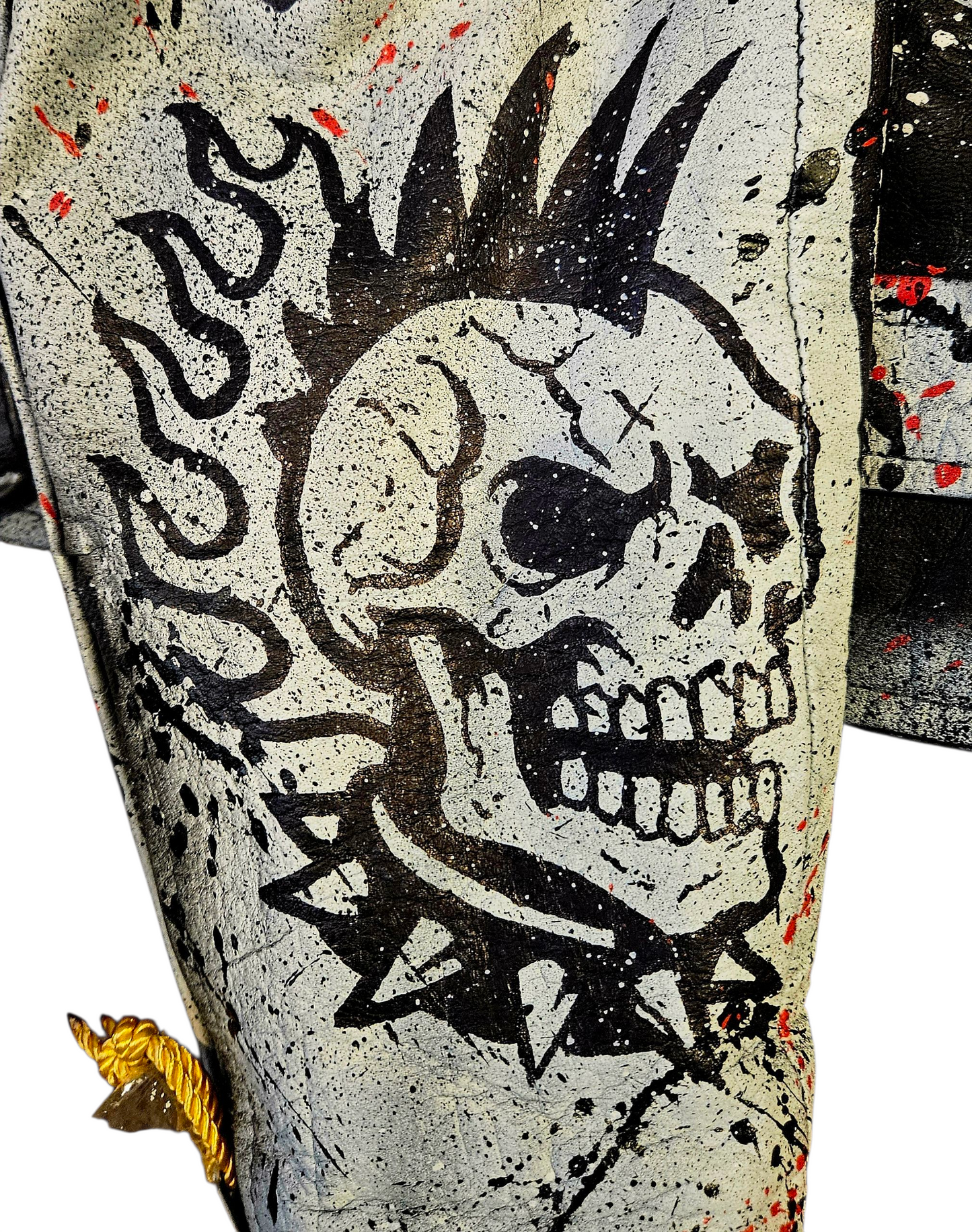 Vintage Leather Spiked Hand Painted Ozzy Osbourne Black Sabbath Rock Bikers Jacket  All Sizes