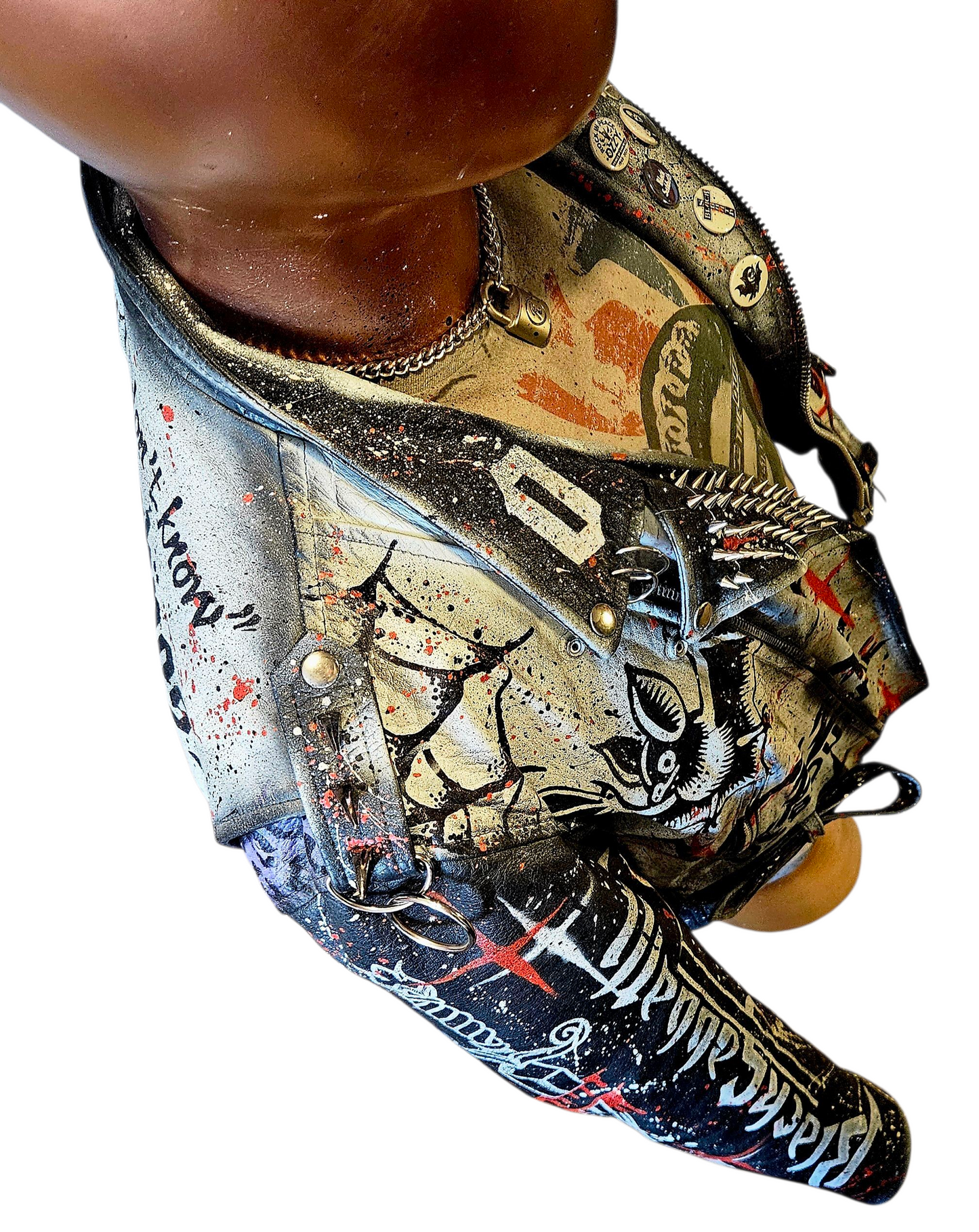 Vintage Leather Spiked Hand Painted Ozzy Osbourne Black Sabbath Rock Bikers Jacket  All Sizes