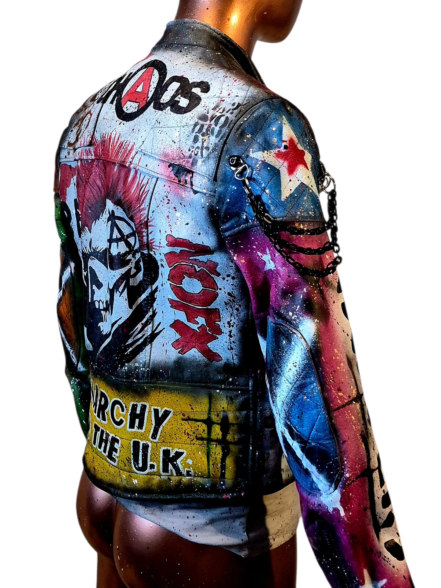 Vintage Leather Spiked Hand Painted Patches Punk Rock Bikers Jacket  All Sizes #26 (Copy)
