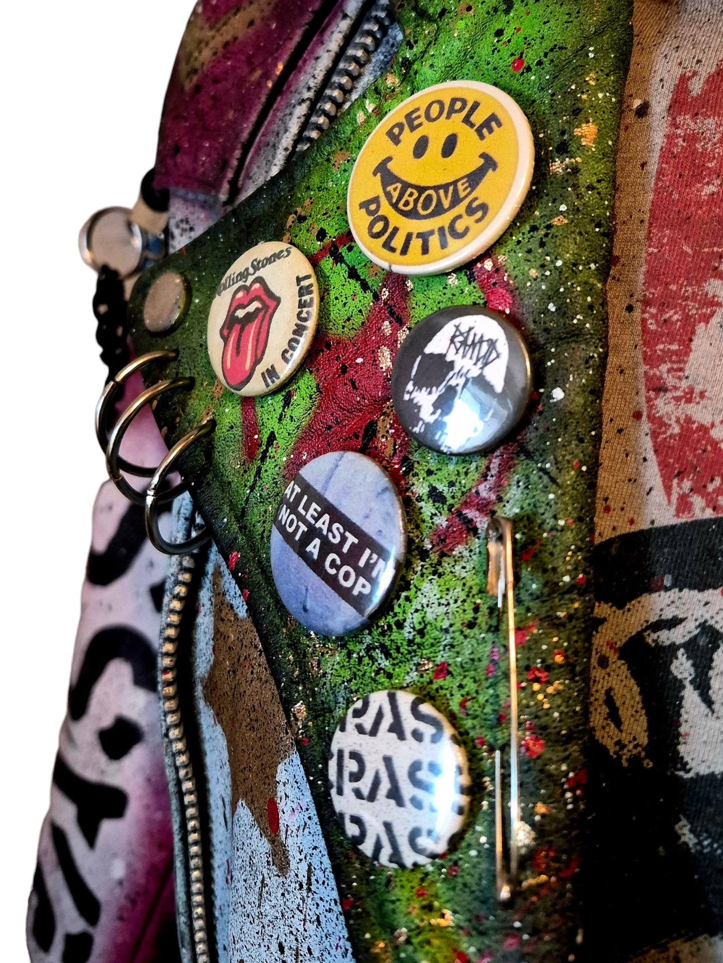 Vintage Leather Spiked Hand Painted Patches Punk Rock Bikers Jacket  All Sizes #26 (Copy)
