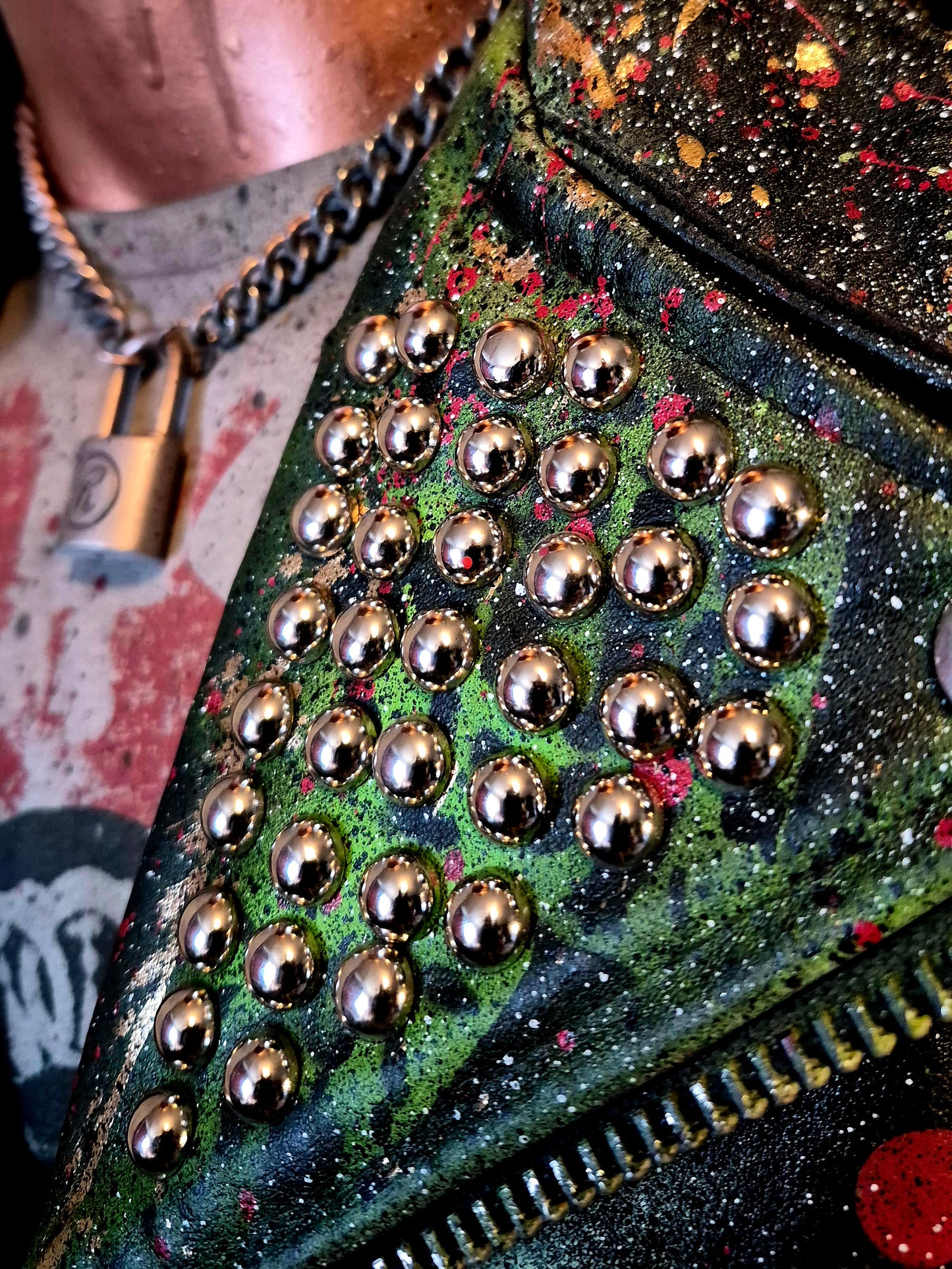 Vintage Leather Spiked Hand Painted Patches Punk Rock Bikers Jacket  All Sizes #26 (Copy)