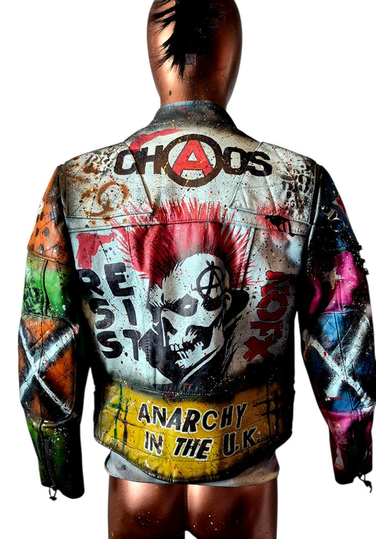 Vintage Leather Spiked Hand Painted Patches Punk Rock Bikers Jacket  All Sizes #26 (Copy)