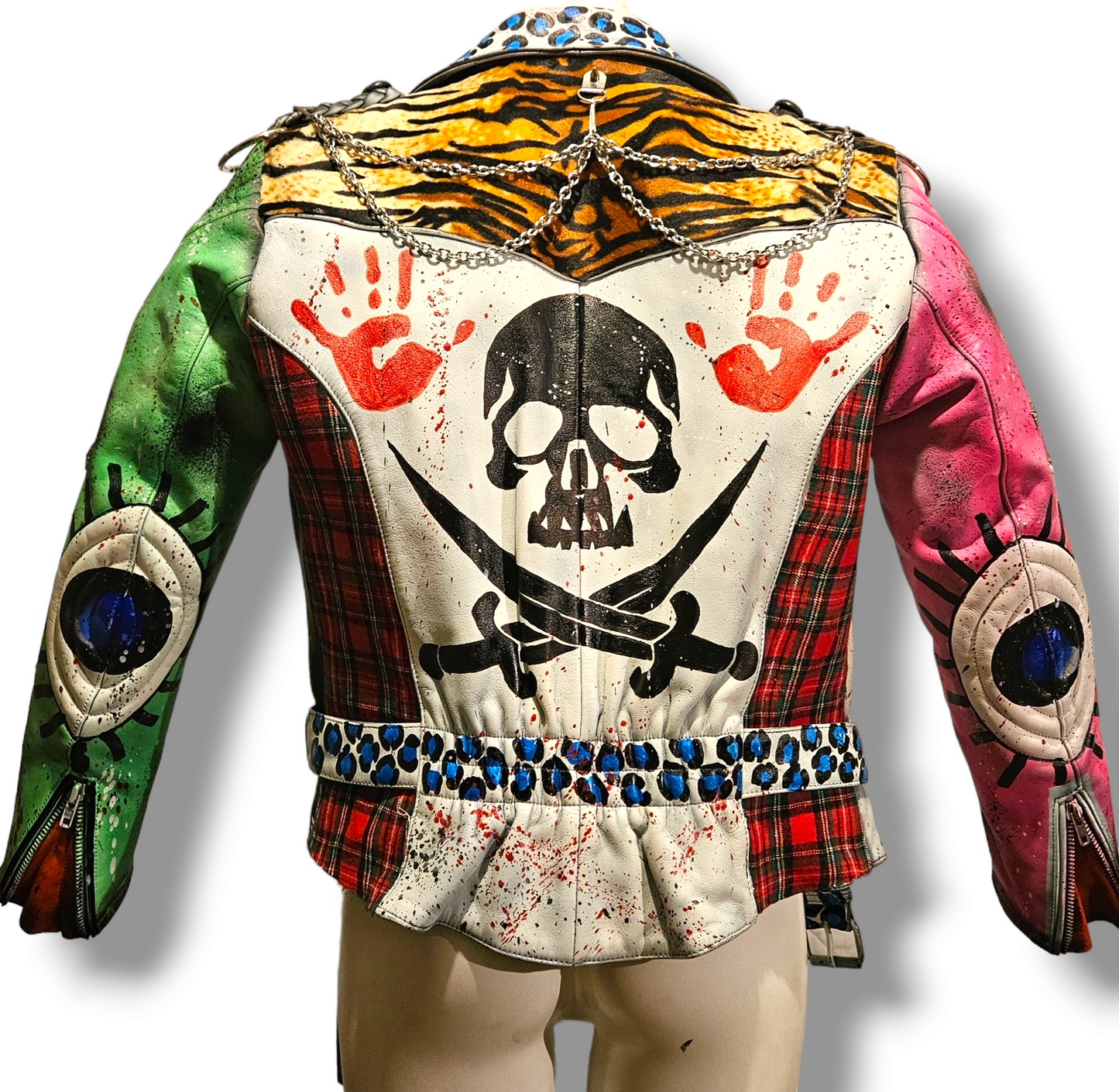 Vintage Leather Spiked Hand Painted Patches Punk Rock Bikers Jacket  All Sizes