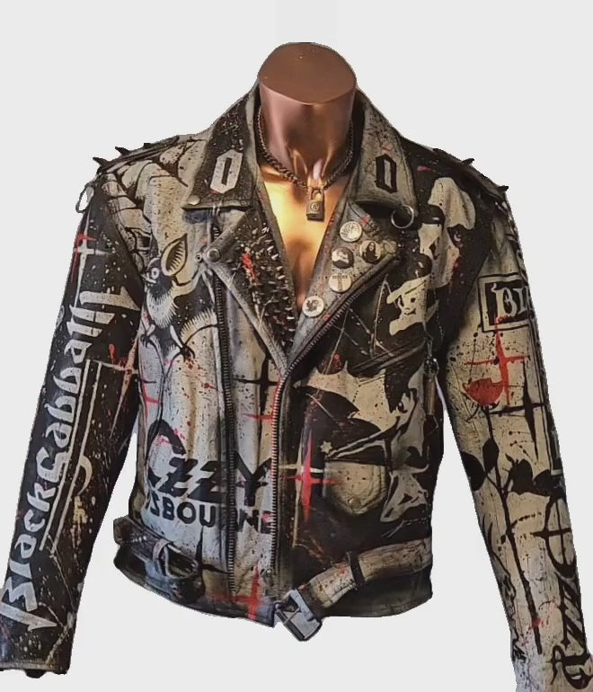 Vintage Leather Spiked Hand Painted Ozzy Osbourne Black Sabbath