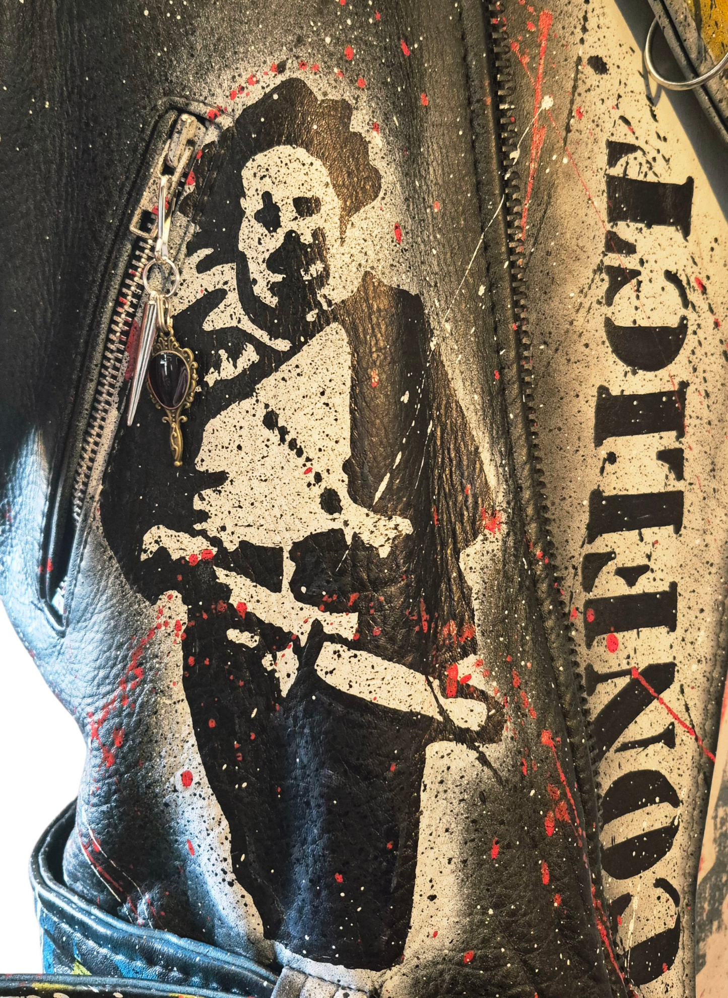 Vintage Leather Spiked Hand Painted Patches Punk Rock Bikers Jacket  All Sizes #25