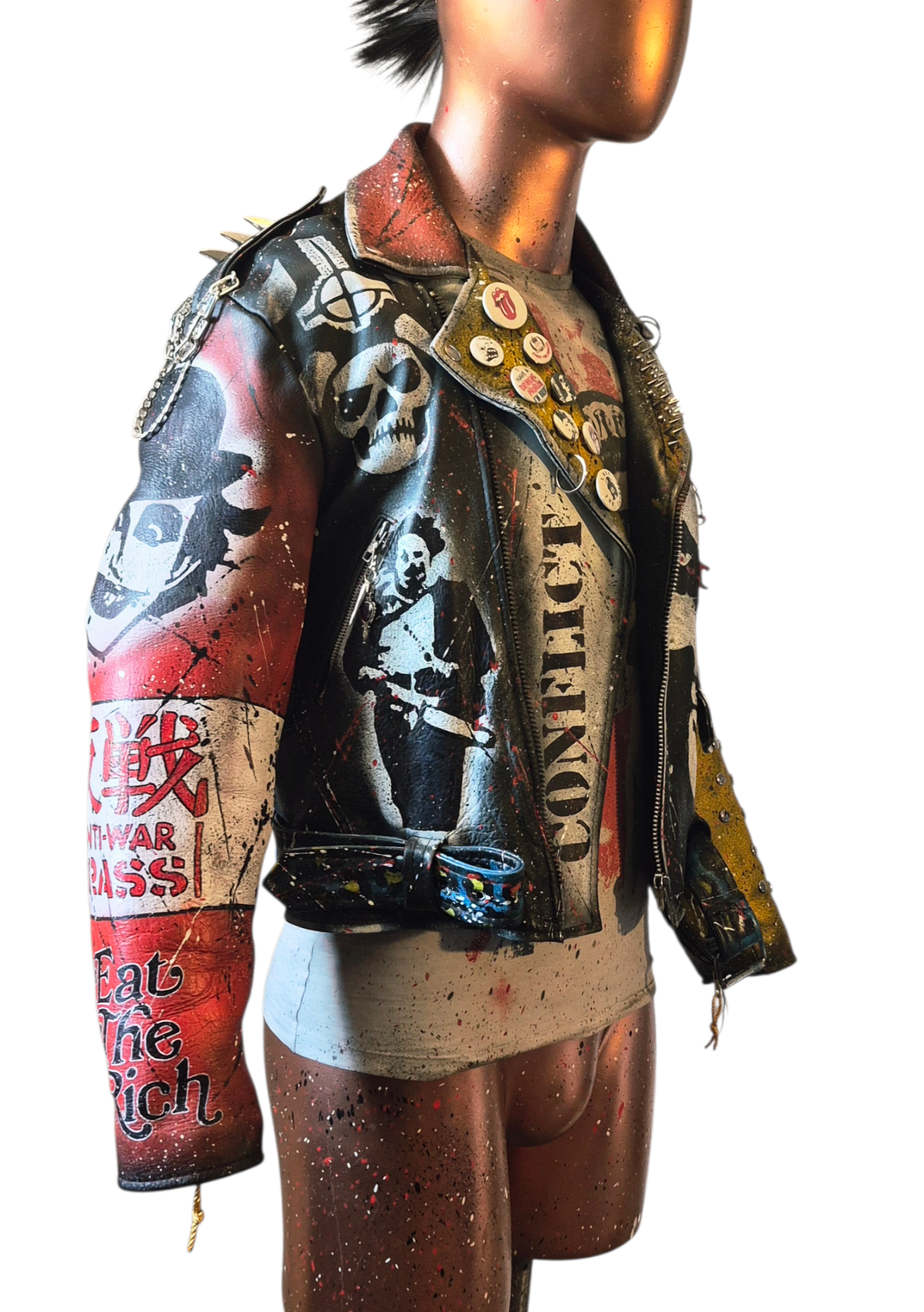 Vintage Leather Spiked Hand Painted Patches Punk Rock Bikers Jacket  All Sizes #25
