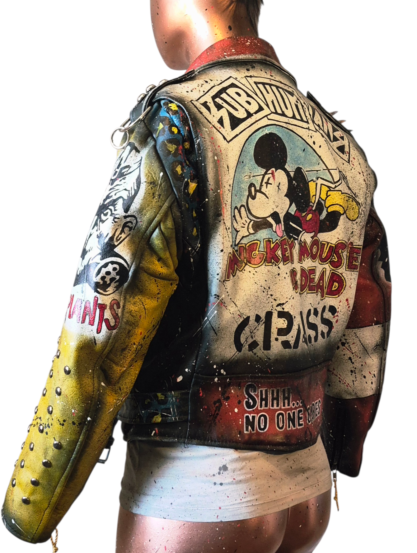 Vintage Leather Spiked Hand Painted Patches Punk Rock Bikers Jacket  All Sizes #25