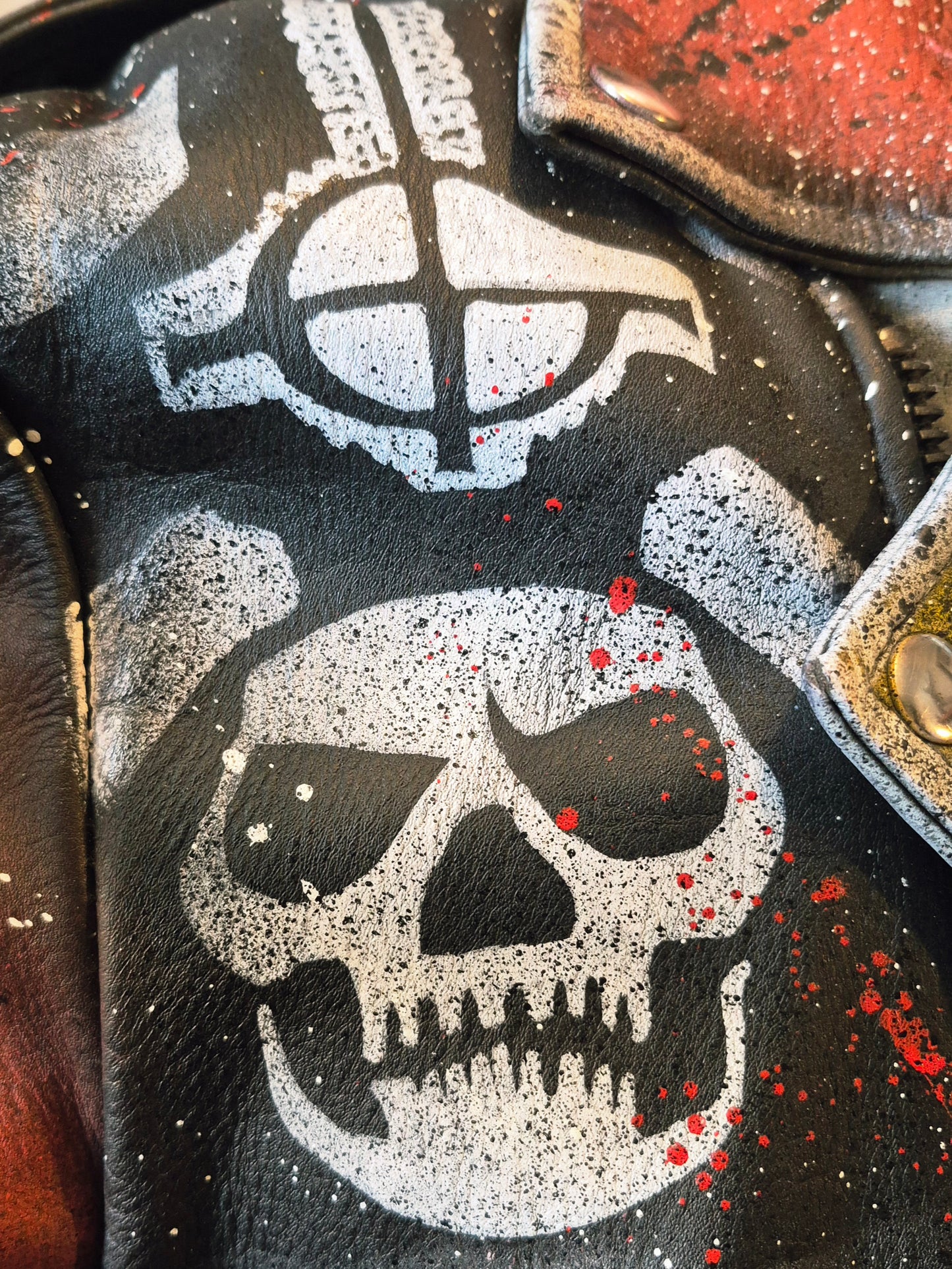 Vintage Leather Spiked Hand Painted Patches Punk Rock Bikers Jacket  All Sizes #25