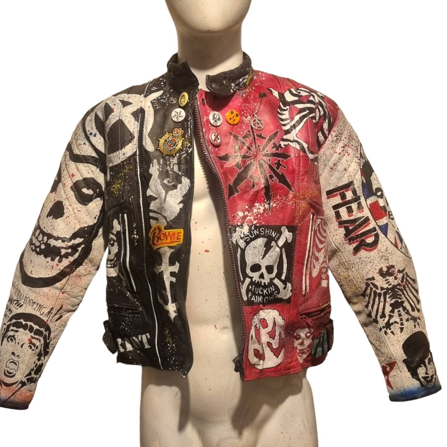 Vintage Leather Spiked Hand Painted Patches Punk Rock Bikers Jacket  All Sizes