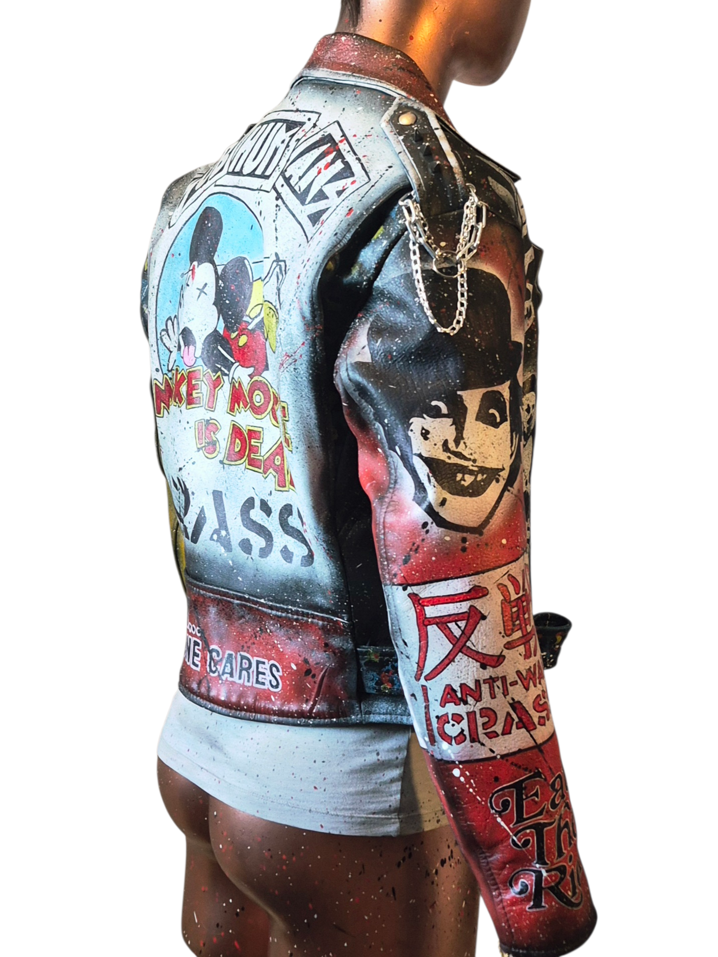 Vintage Leather Spiked Hand Painted Patches Punk Rock Bikers Jacket  All Sizes #25