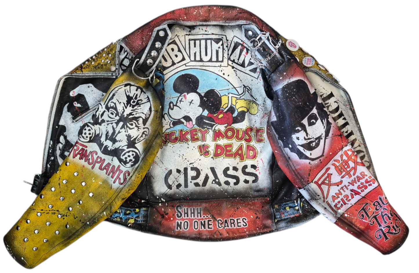 Vintage Leather Spiked Hand Painted Patches Punk Rock Bikers Jacket  All Sizes #25