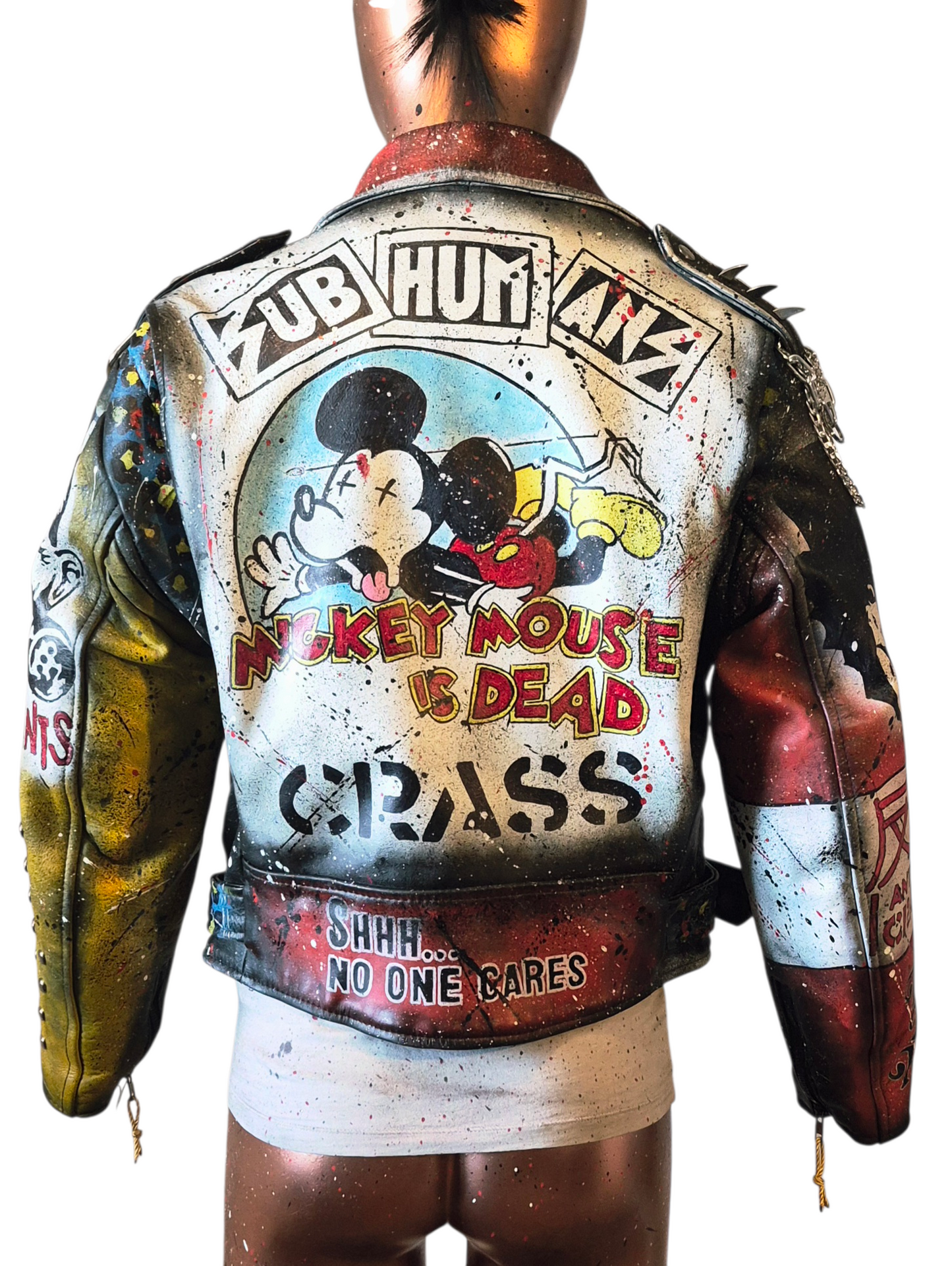 Vintage Leather Spiked Hand Painted Patches Punk Rock Bikers Jacket  All Sizes #25