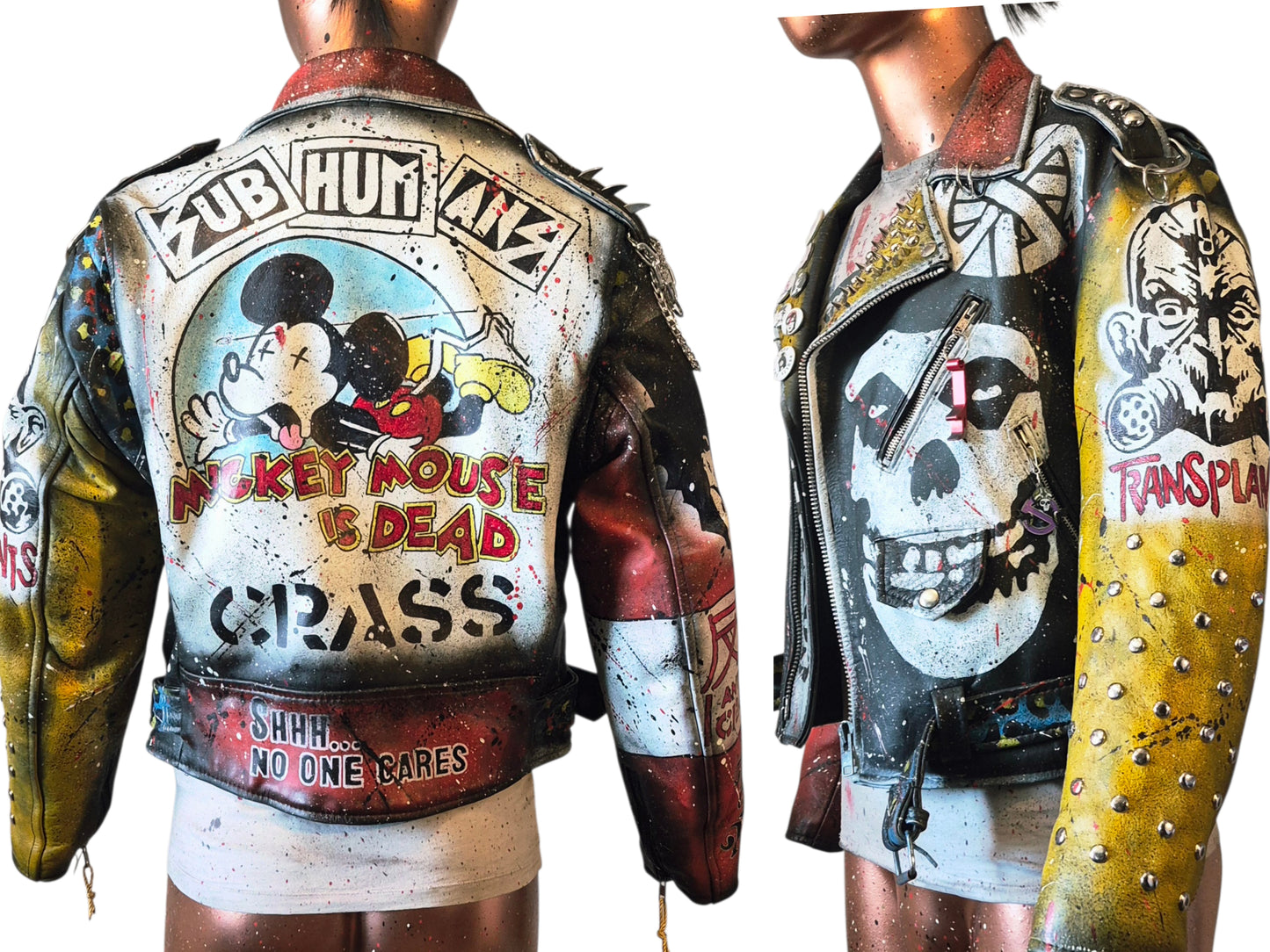 Vintage Leather Spiked Hand Painted Patches Punk Rock Bikers Jacket  All Sizes #25