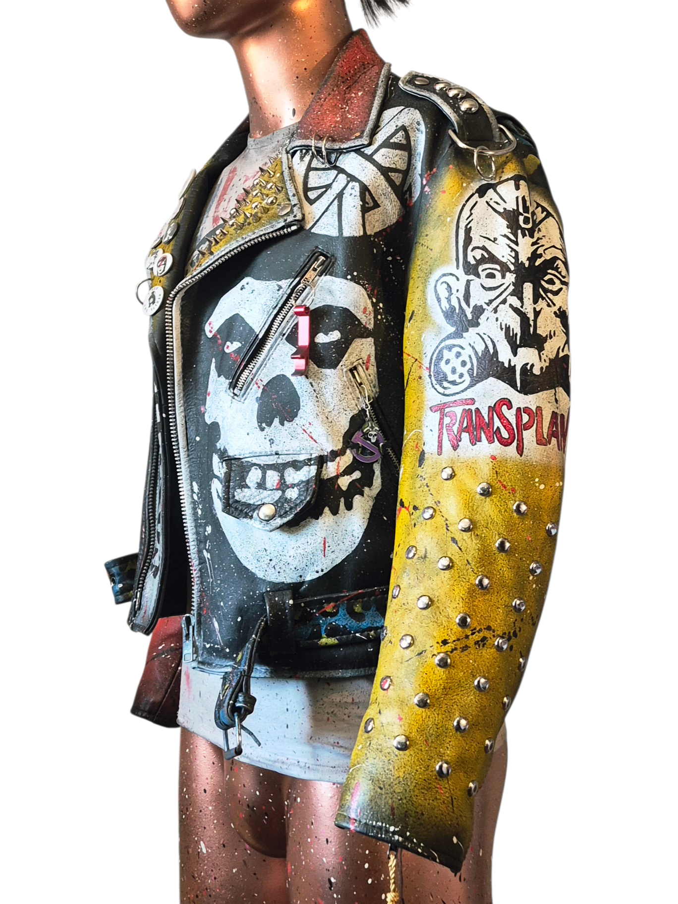 Vintage Leather Spiked Hand Painted Patches Punk Rock Bikers Jacket  All Sizes #25