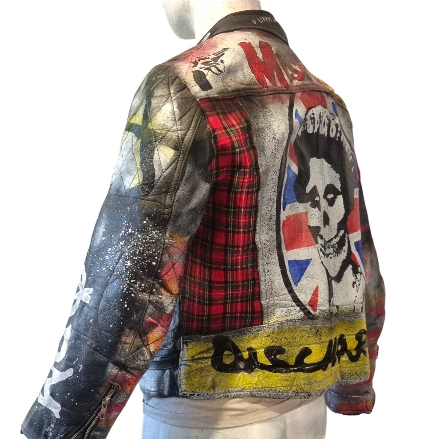 Vintage Leather Spiked Hand Painted Patches Punk Rock Bikers Jacket  All Sizes